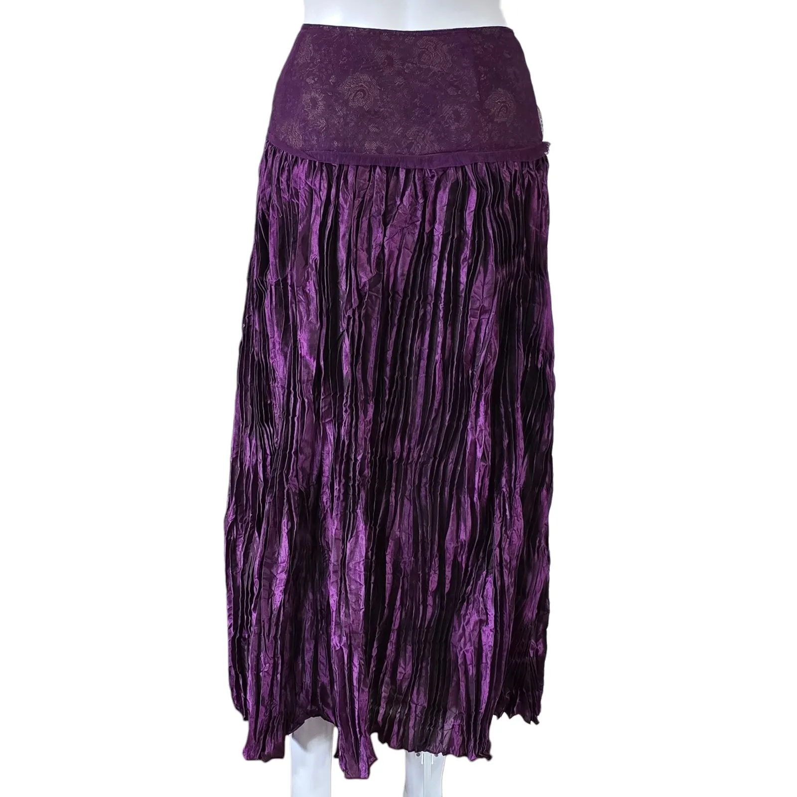West End Y2K Purple Crushed Pleated Maxi Skirt Beaded Waist Bohemian Festival M Size M - Image 5