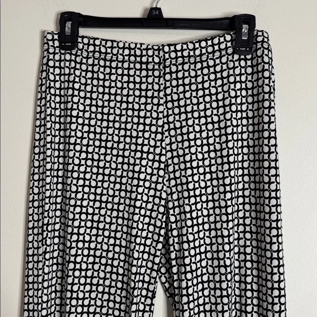 Clara Sun Woo Black Ivory Geometrical Logo Pattern Side Slit Flowy Ankle Pants S - Image 3