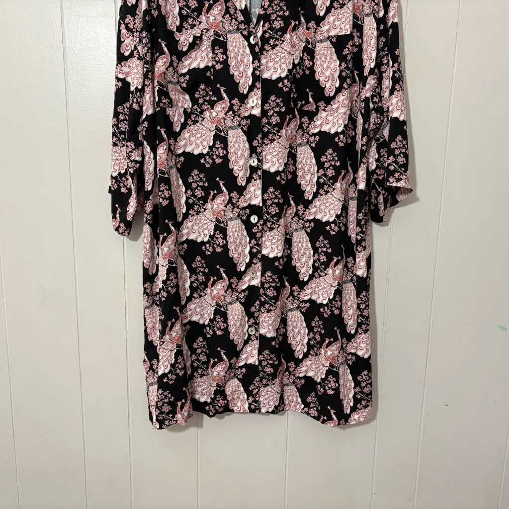 Florence Broadhurst For “GIVONI" Nightdress Japanese Floral Black /Pink Size L Size L - Image 3