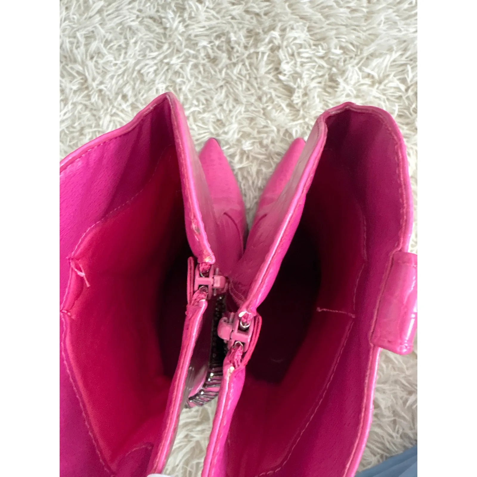 Hot Pink Crocodile Embossed Heeled Cowboy Boots Rhinestone Fringe Women 8 NWOT - Image 6