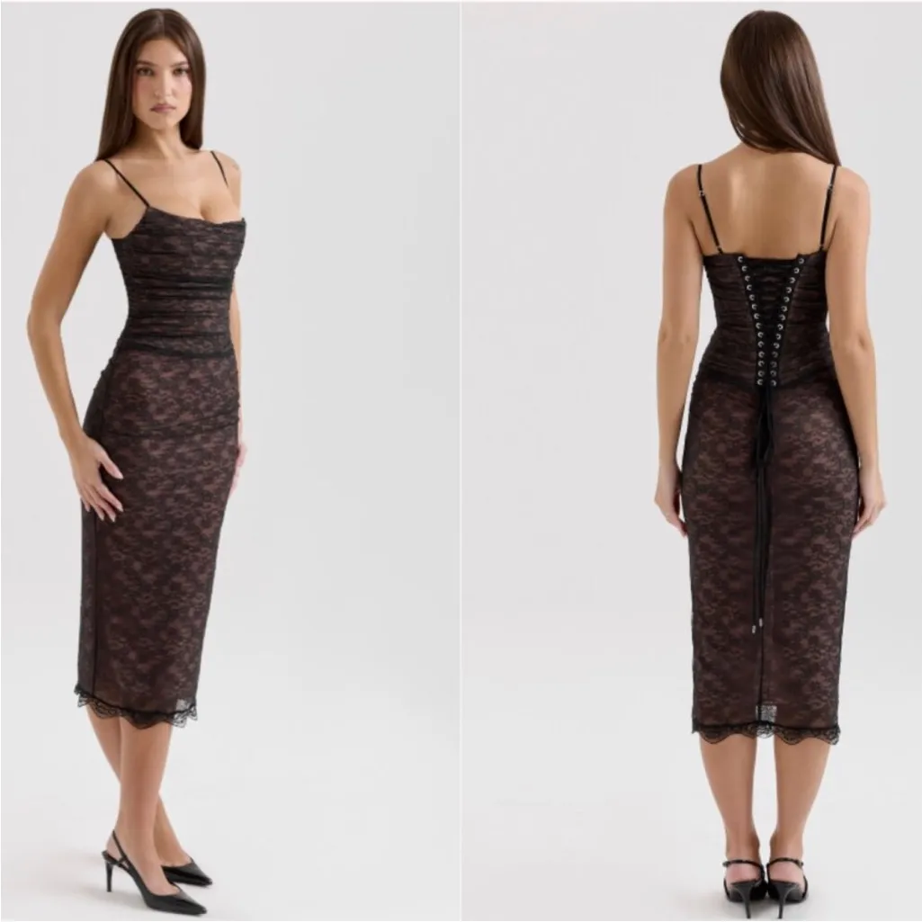 HOUSE OF CB 'Gaia' Black‎ Lace Corset Midi Dress NWOT size S - Image 4