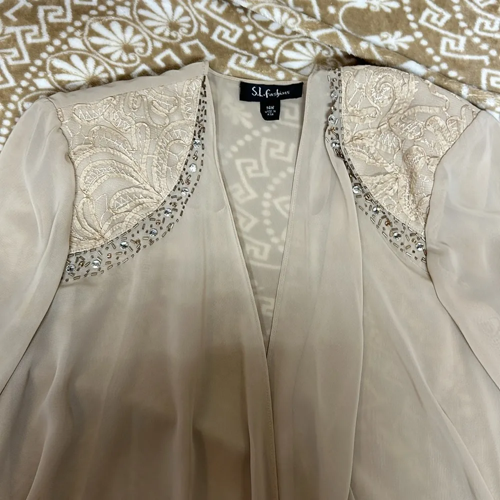 S.L. Fashions from Nordstrom Embellished Tiered Dress with Jacket sz14w Size 14W - Image 12