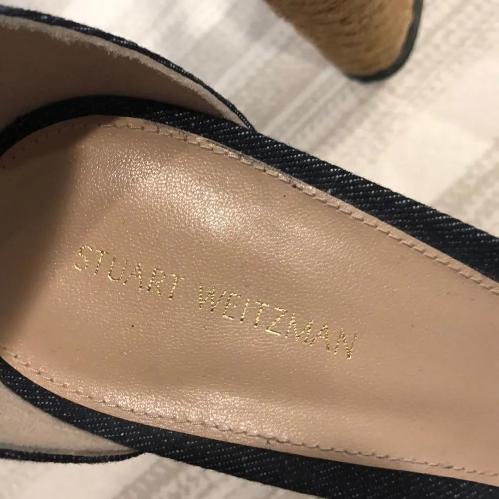 Stuart Weitzman Dark Blue Denim Wedge Sandals - Size 8 - Image 6