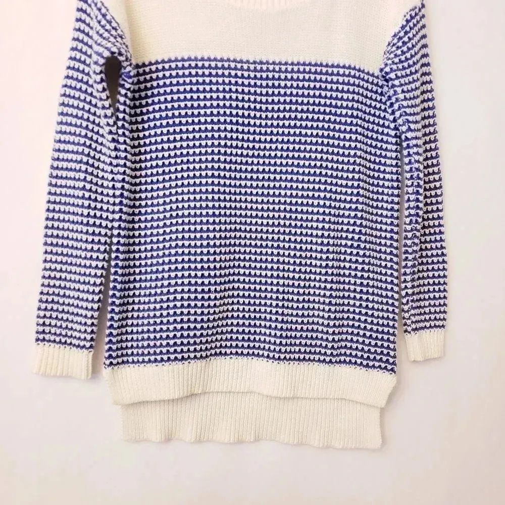 Avaleigh Oversized Twisted Stripe Sweater Cotton blend knit sweater Ribbed XS Blue - Image 6