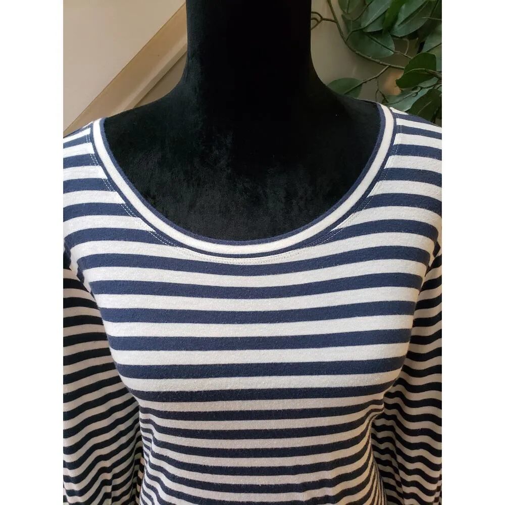 CAbi Blouse Top Womens XL Blue Striped High Low Long Sleeve Round Neck Pullover - Image 9