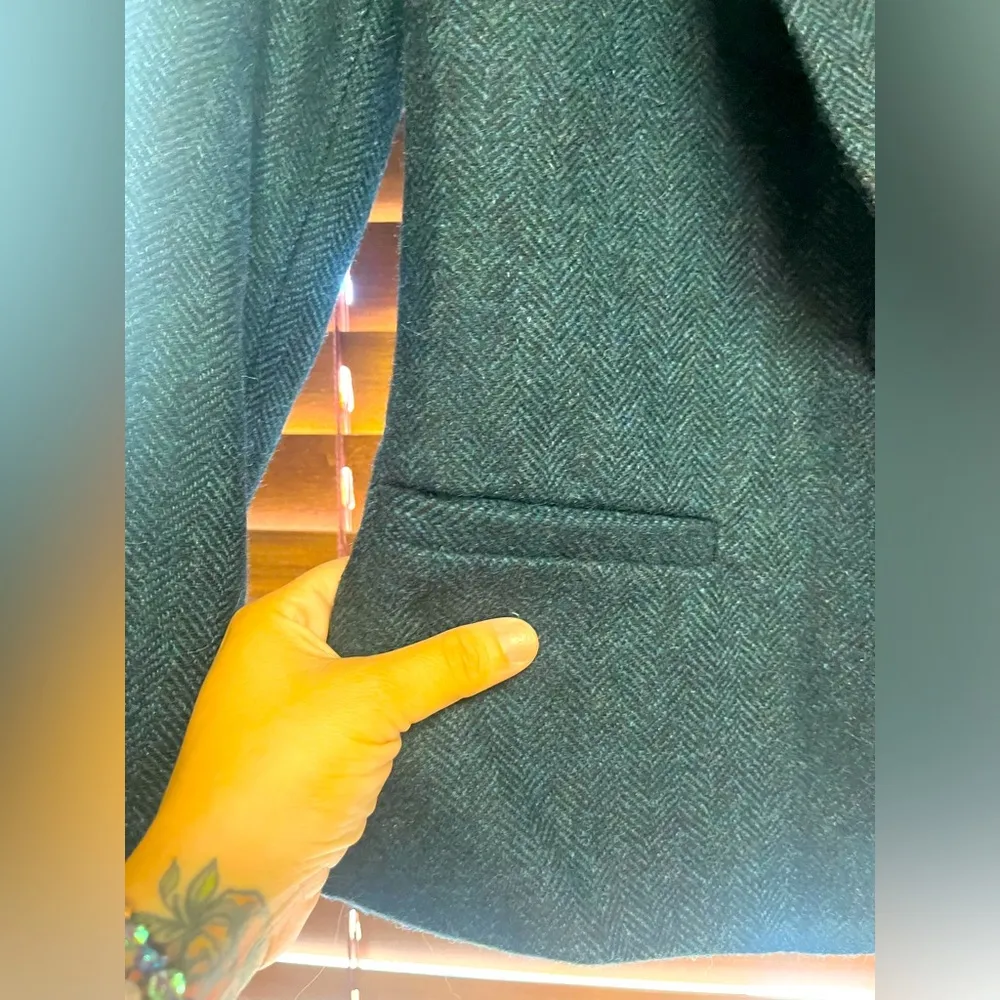 Blue black tweed one-button Jacket with lace trim sleeves ASOS Blazer Size 4 - Image 3