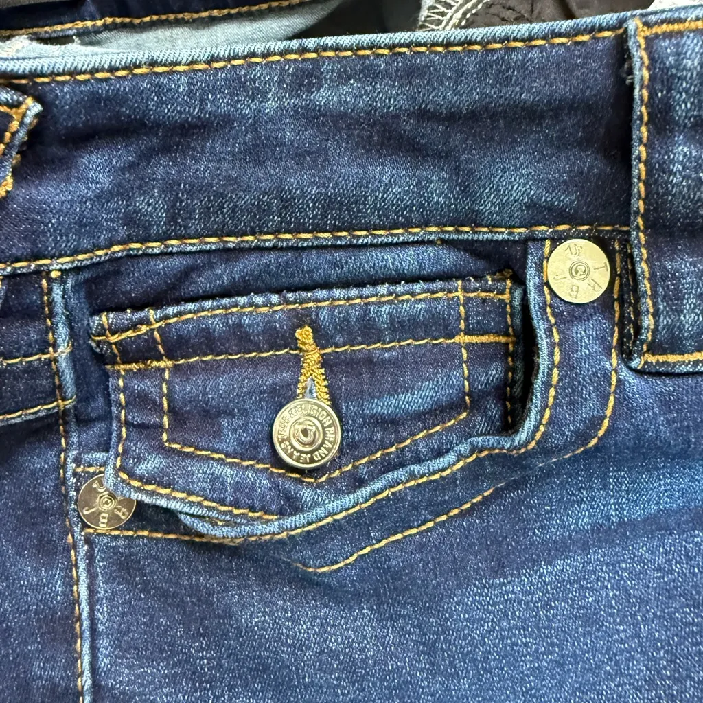 True Religion Becca Mid Rise Dark Blue Boot Cut Jeans - Image 7