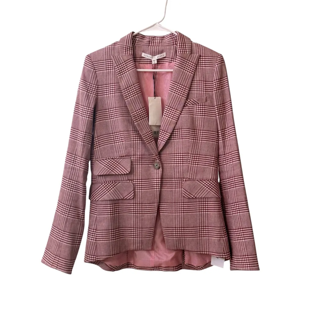 🆕 VERONICA BEARD Crew Glen Plaid Cutaway Dickey Jacket in Red/Cream Sz 4 - Image 4