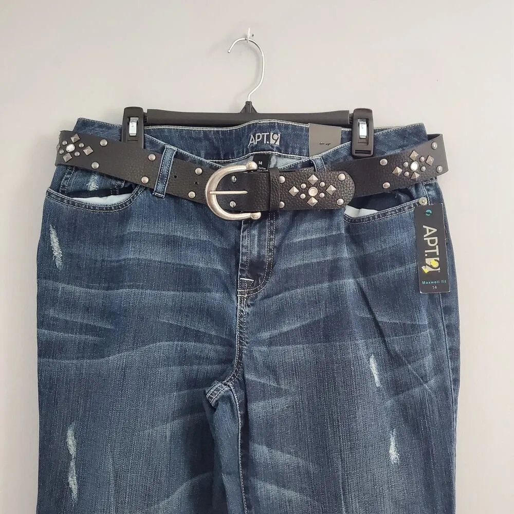 Apt. 9 Maxwell Fit Blue Distressed Mid Rise Straight Jeans 14 - Image 3