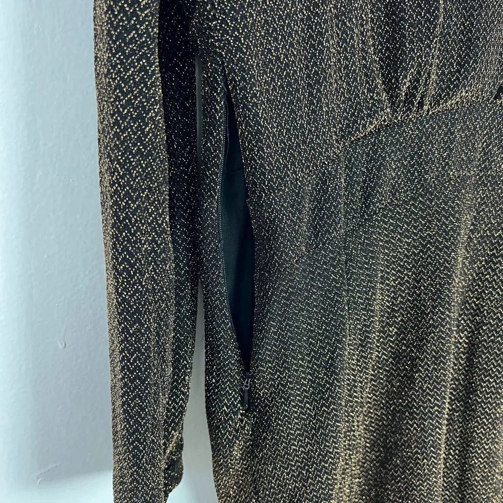 MNG Mango Metallic Gold Black Long Sleeve Mini Dress Size XS EUC W2572 - Image 10