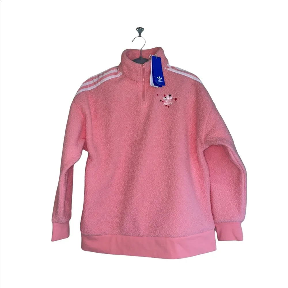 NWT Adidas Originals Half Zip Sweatshirt Polar Fleece Glow Pink GK7169 XS - Image 11