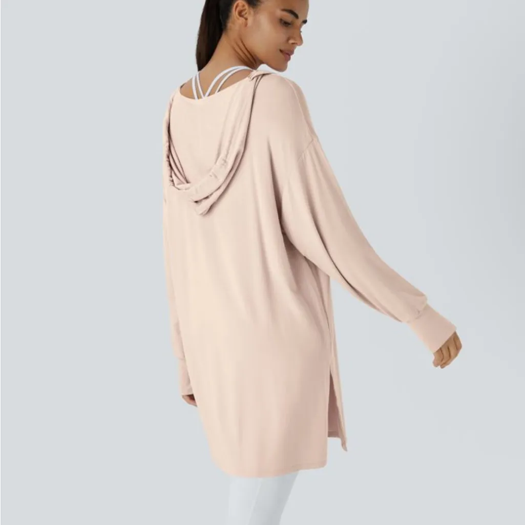 NWOT HALARA Long Sleeve Hoodie lightweight modern oversized size M. Stretch soft - Image 4