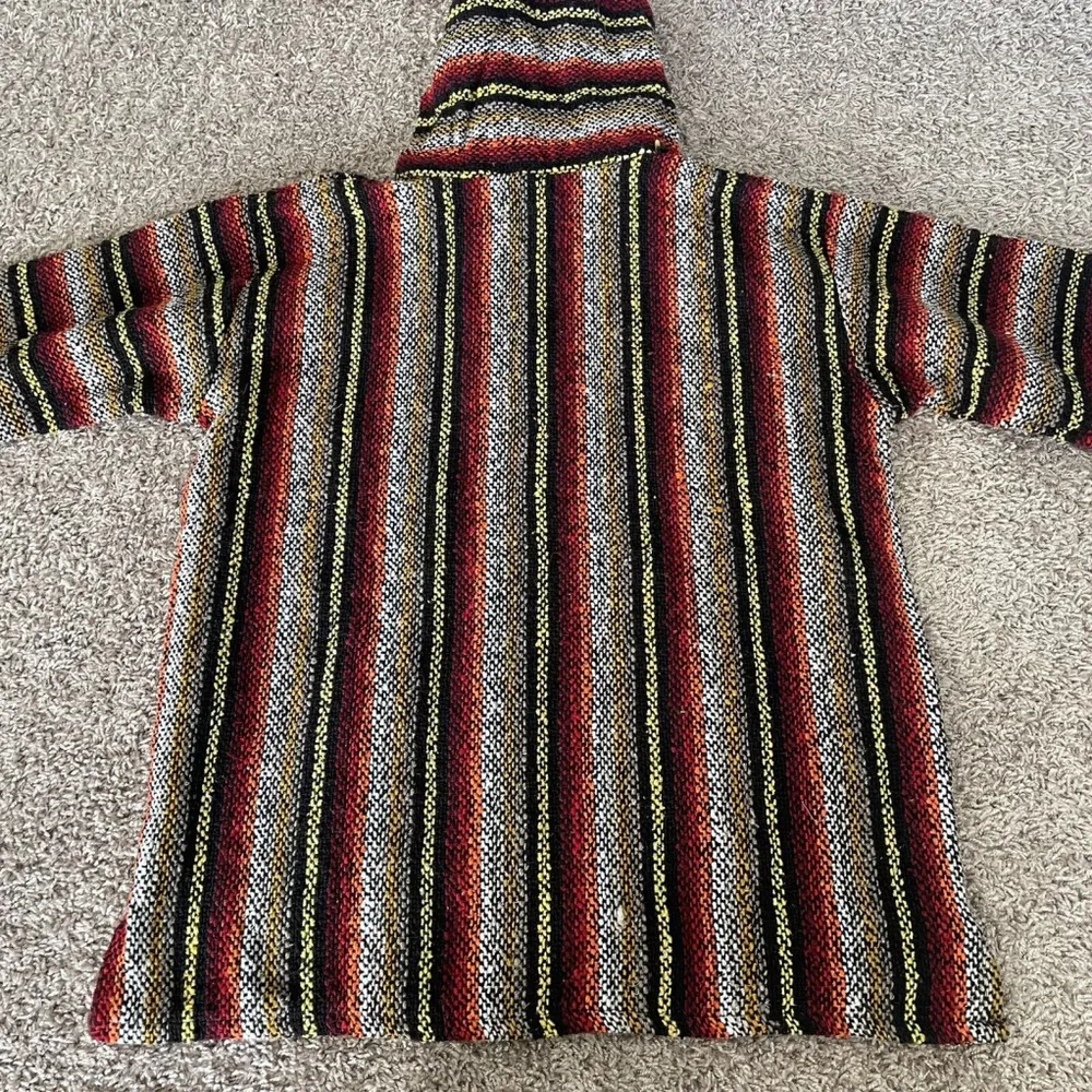 Unisex Adult Woven Knit Baja Style Hoodie Striped Red Black Acrylic Size Medium - Image 3