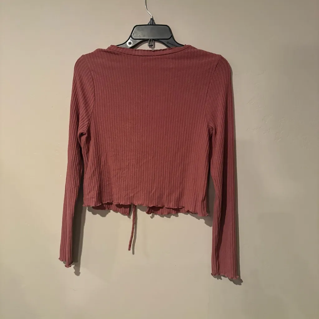 Gaze Cropped Tie Front Cardigan | Size: Medium Pink - Image 2