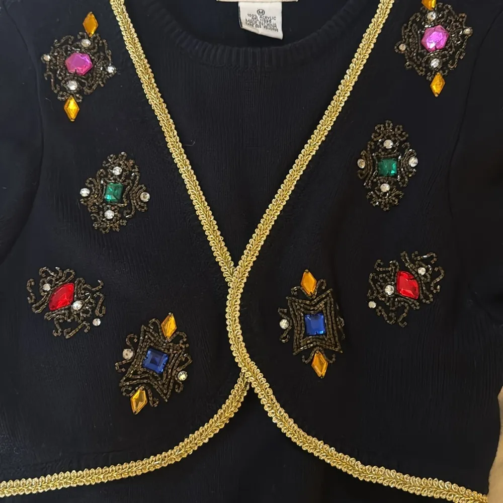 Vintage Plain Jane by Sweet Baby Jane Navy Dress with Embellished Cardigan Blue Size M - Image 5