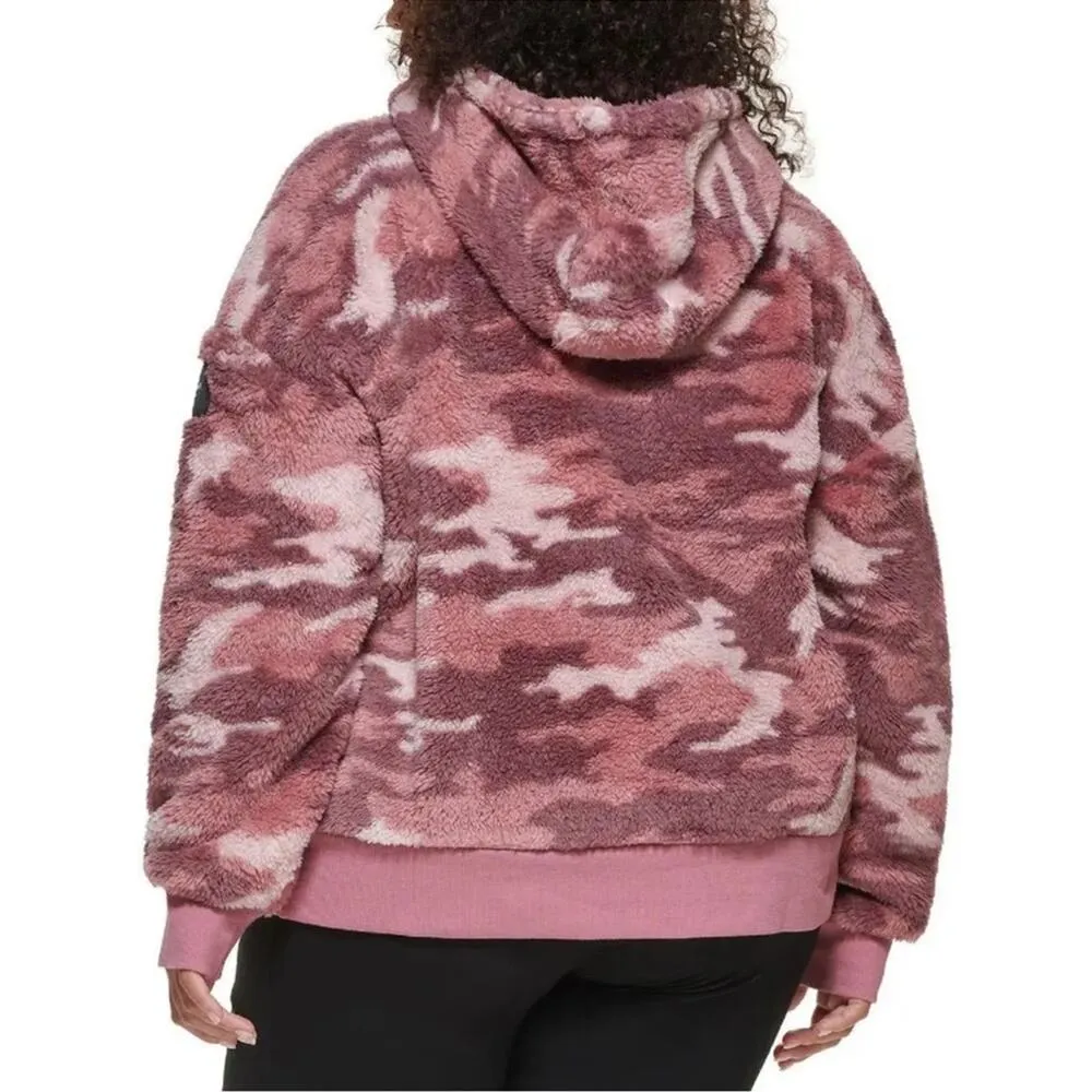 NWT Calvin Klein Camo Sherpa Pullover Jacket. Plus Size 1/2 Zip Pink Hooded 1X - Image 2