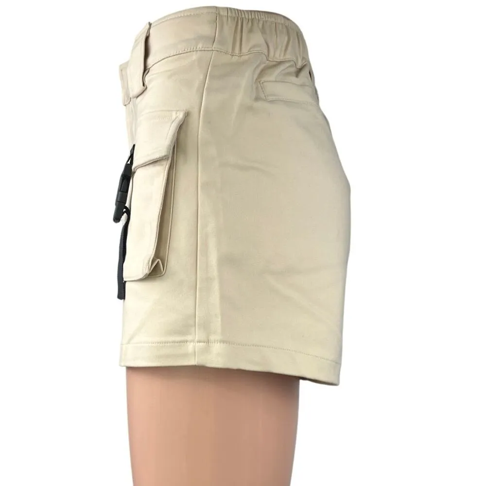 Salty Women's Beige High Waist Buckle Stretch Outdoor Hiking Cargo Shorts Size S - Image 3