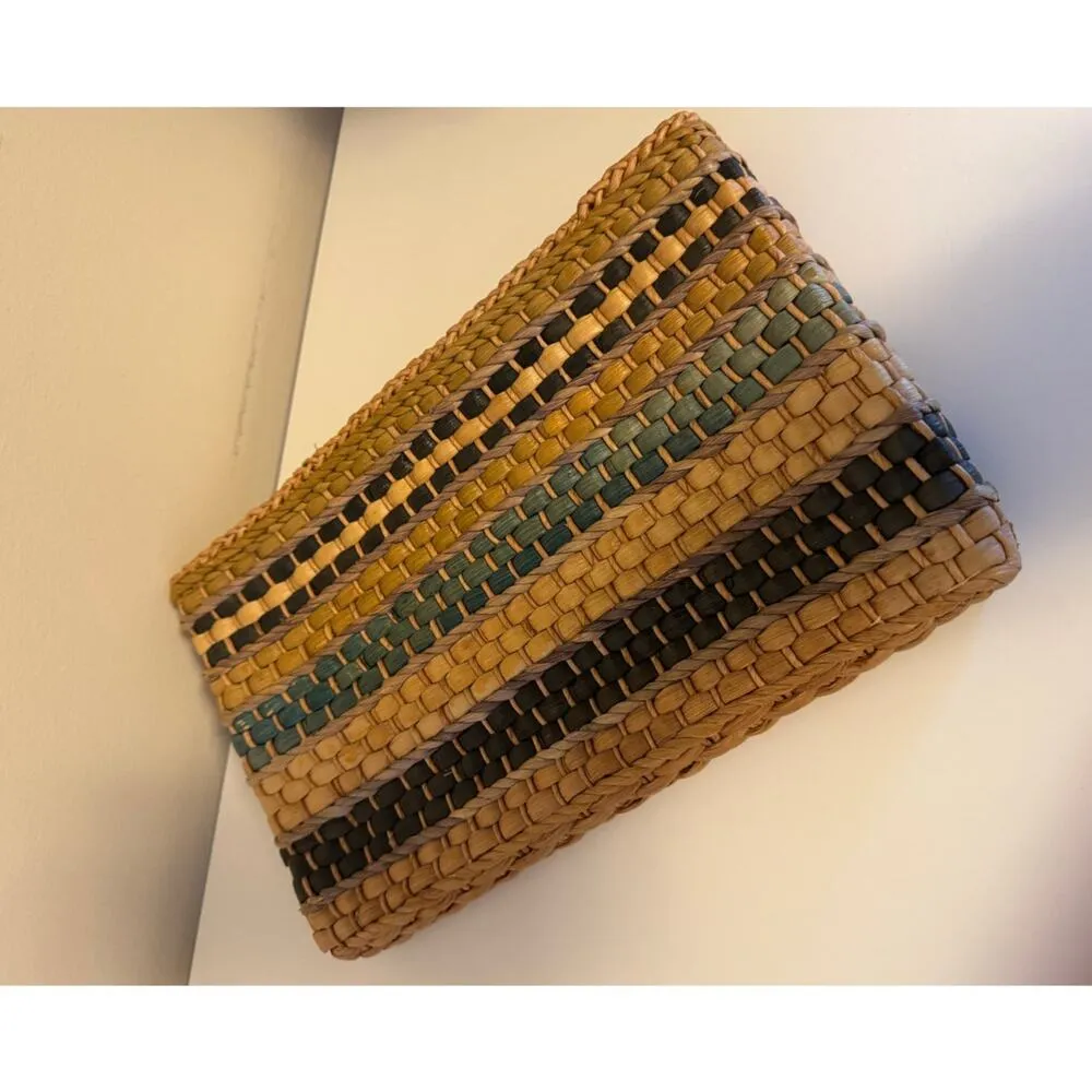Vintage Straw Basketweave Straw Striped Clutch Tan - Image 5