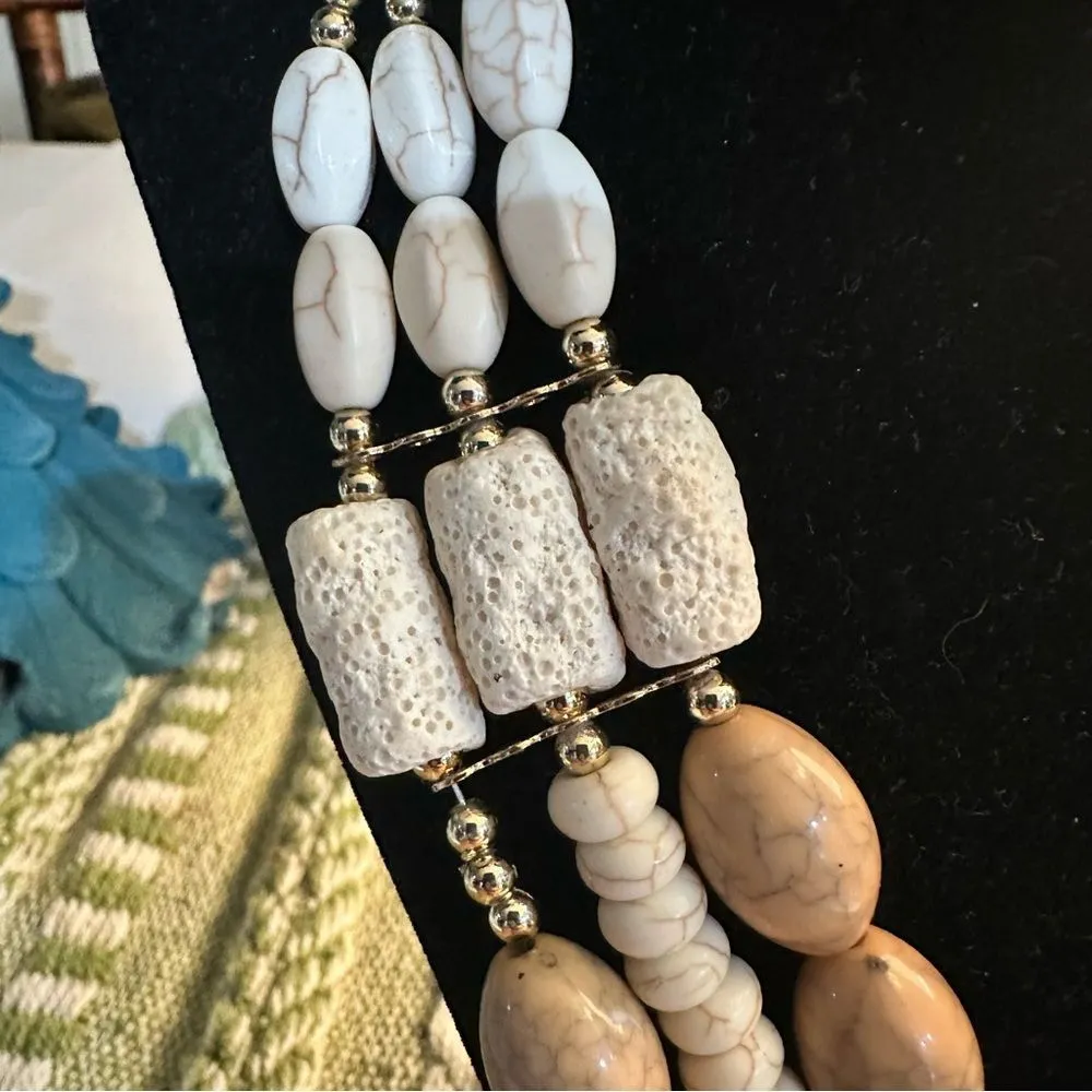 Boho Statement Necklace – Layered Natural Stone Beads & Shell Spikes Pink - Image 5