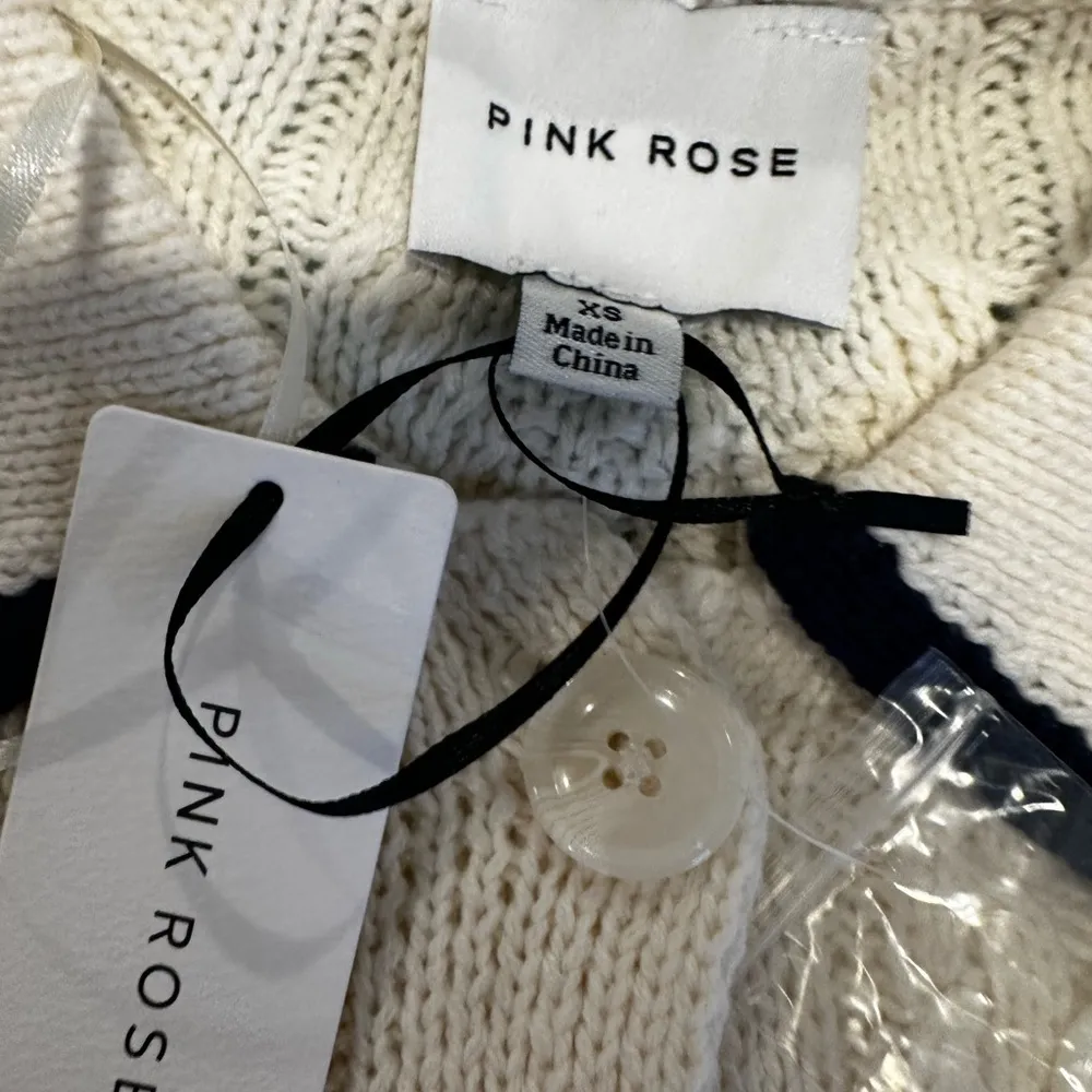NWT Pink Rose Preppy Cream & Navy  Cable Knit Collared Cardigan. Ribbed Hem XS. - Image 5