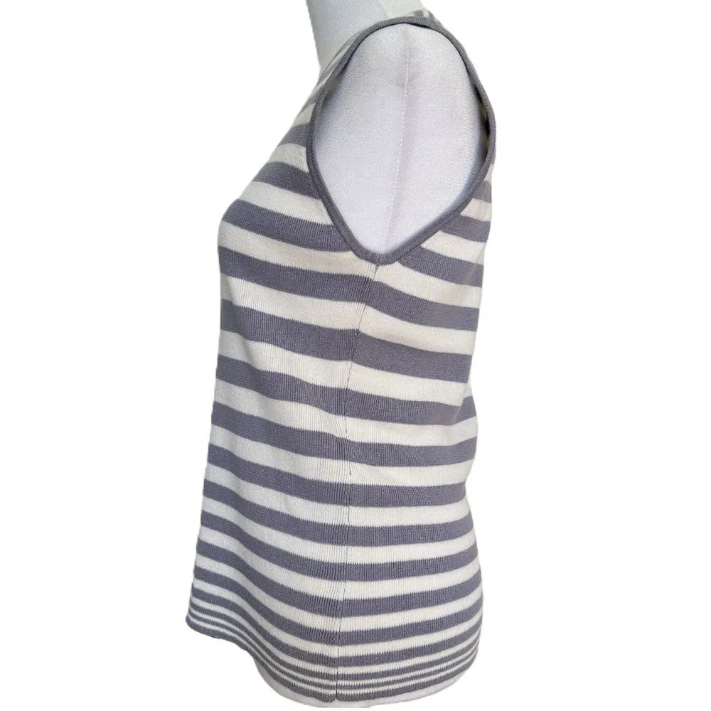 Vintage Knit Tank Top Size M Purple White Striped Square Neck Coastal - Image 3