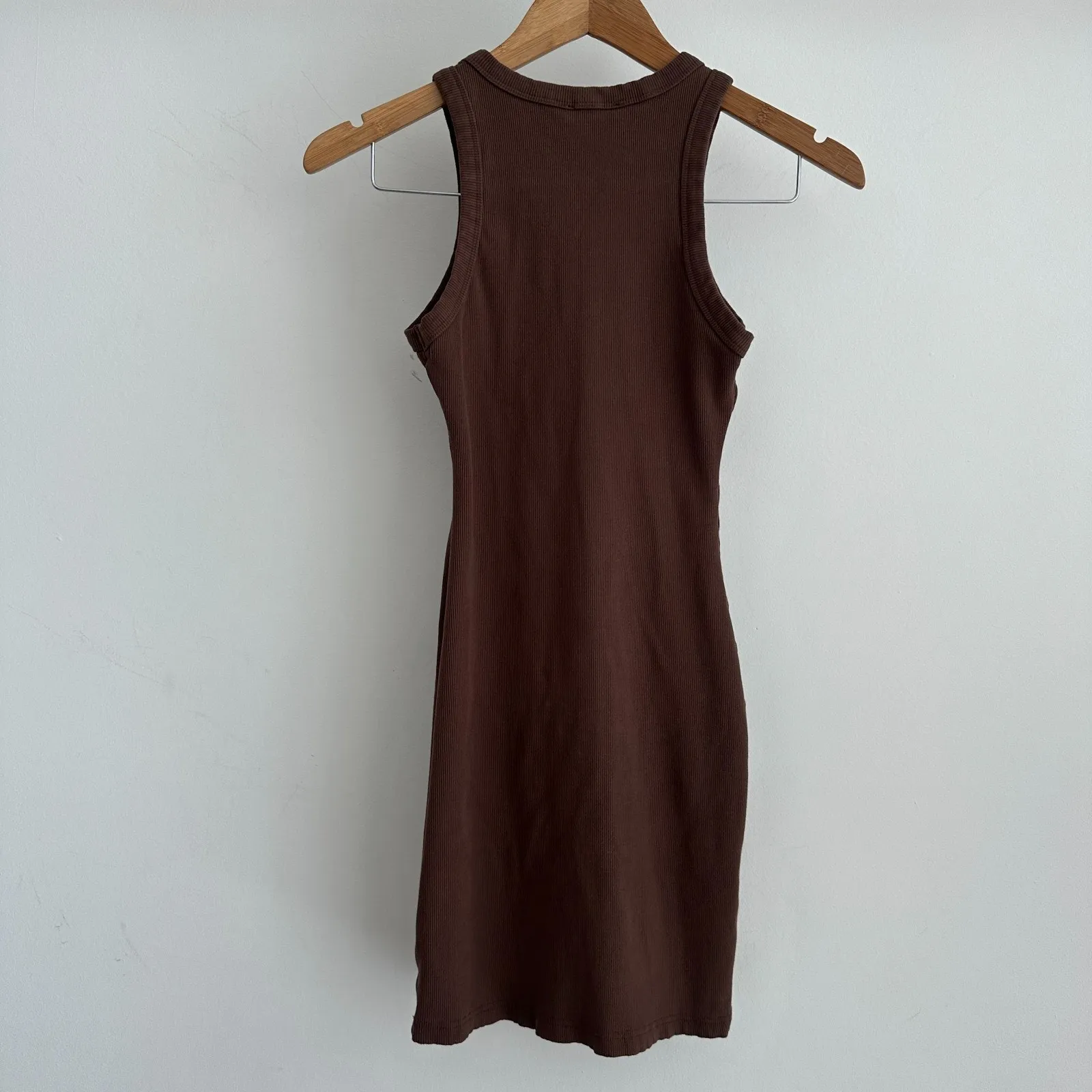 Meshki Tina Dress Small Brown Ribbed Knit Jersey Mini Bodycon Racerback Minimal - Image 7