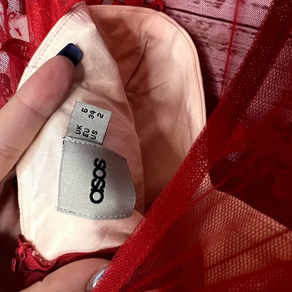 ASOS Red Mesh Sweetheart Neckline Mini Flutter Dress 2 - Image 3