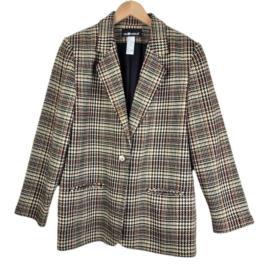 Sag Harbor Plaid Blazer Wool Blend Houndstooth Eclectic Grandpa Jacket Size 14 - Image 1