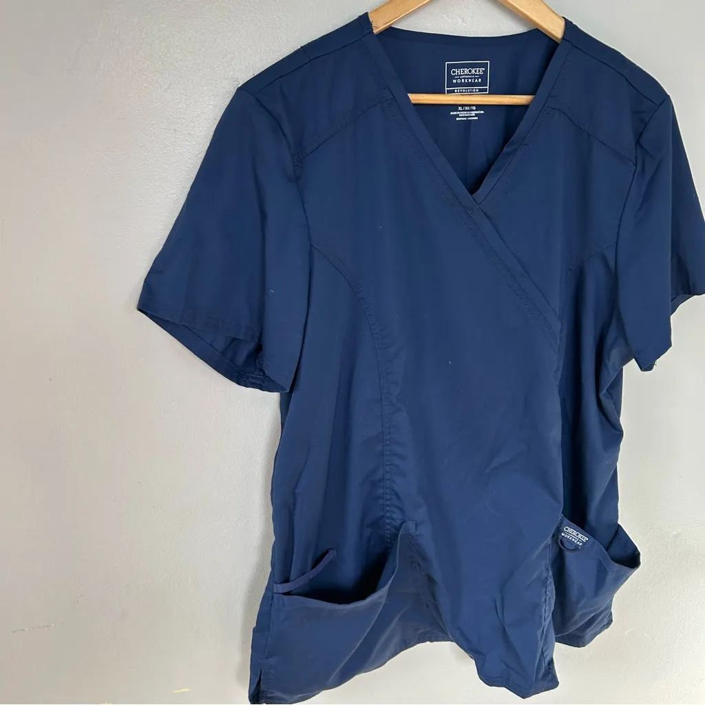 Navy Blue V-Neck Scrub Top - Image 2