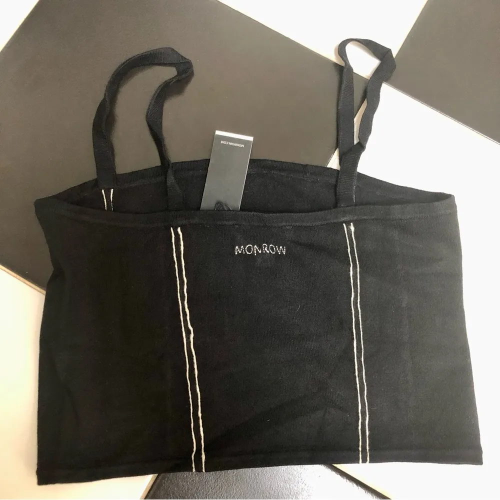 NWT Monrow Knit Tube Top Tank Top Sweater Cropped Black Retro Tennis Preppy sz L Size L - Image 7