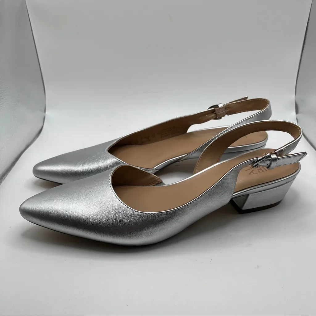 NWOB Naturalizer Banks Leather Slingback D'Orsay Dress Pumps silver size 8.5M - Image 2