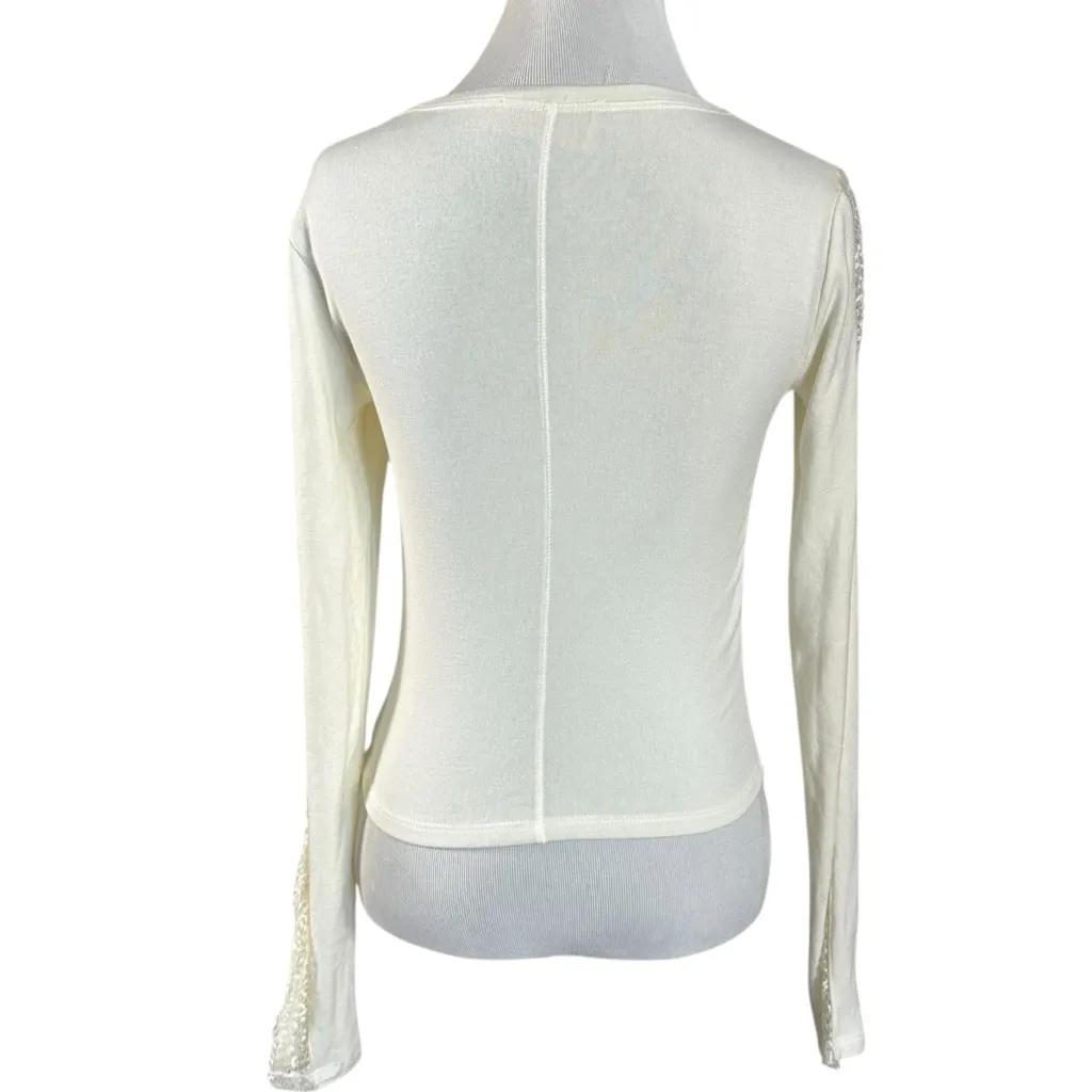 Alice + Olivia AIR Lace Long Sleeve Sweater Top Ivory Cream XS Dainty Ethereal - Image 3
