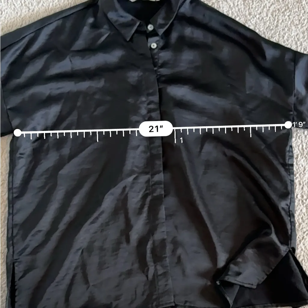 Zara Black Satin Oversized Womens Loose Fit‎ Button Down Blouse Size M - Image 6