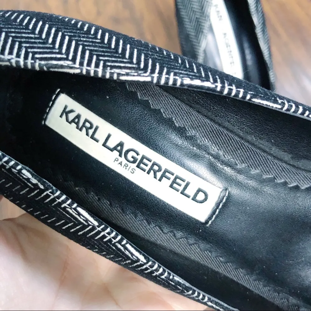 Karl Lagerfeld • Maki heels pumps herringbone velvet black square toe tweed - Image 5
