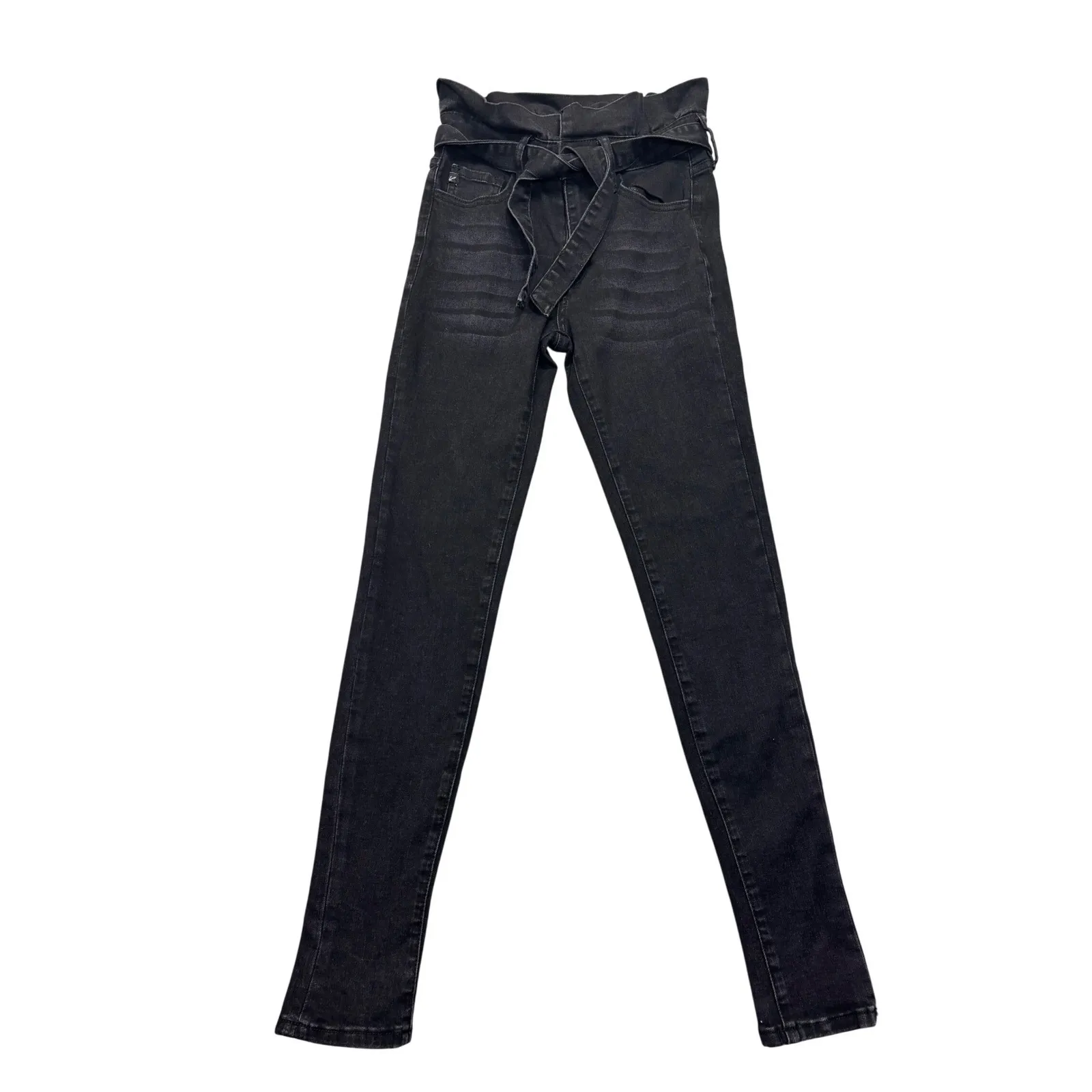 Kancan 1/24 High Rise Ankle Skinny Paperbag Black Jean Waist Tie‎ Belt Gray - Image 2