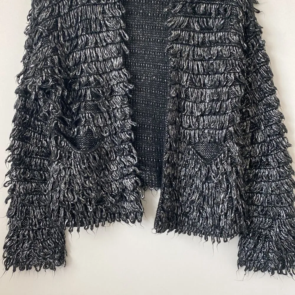 The Great  Black Metallic Loop Knit Open Front Cardigan Size: 1 - Image 2