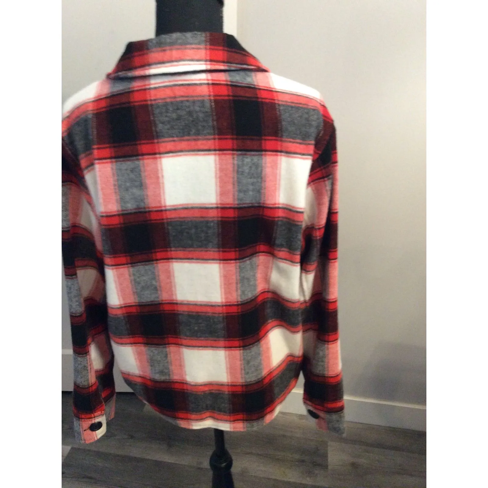 B.B. Dakota Steve Madden Plaid Boxy Shacket Jacket Red Large L - Image 3