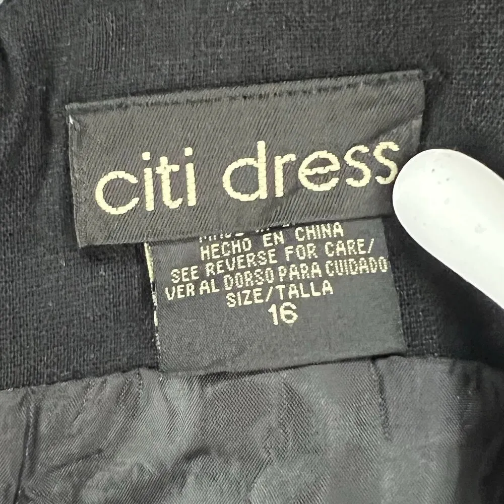 Vintage Citi Dress Womens 16 Black Embroidered Floral Linen Blend Slit Folk Boho - Image 12
