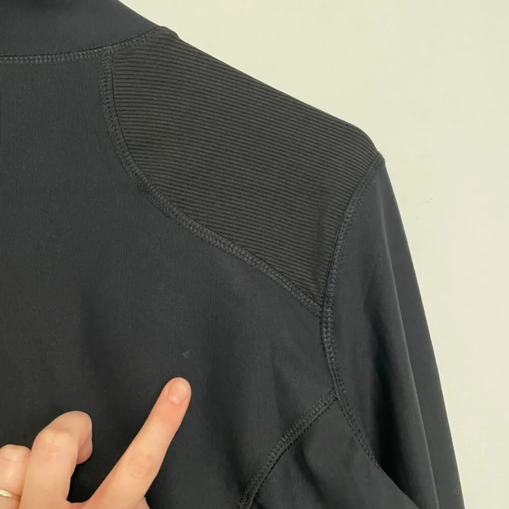 APANA Solid Black Full Zip Zipper Collared Thumbholes Active Jacket Track Jacket - Image 14