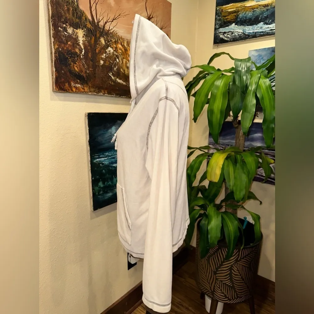 EUC DONNA CREAM AND BROWN LONG SLEEVE VELVET HOODIE SZ L Size L - Image 2