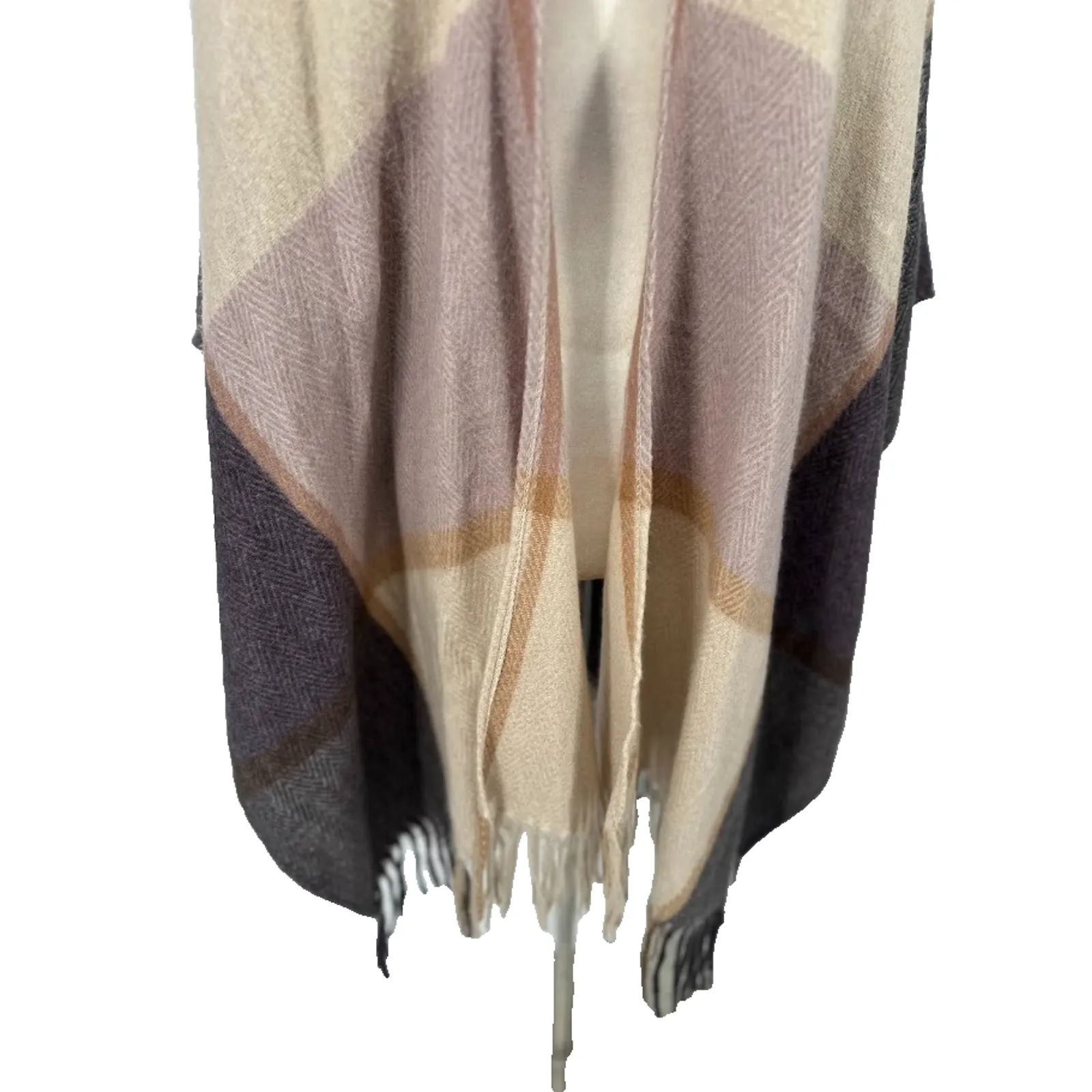 Woolrich Sweater Poncho Women's One Size Plaid Shawl Open Fringe Cardigan Top - Image 3