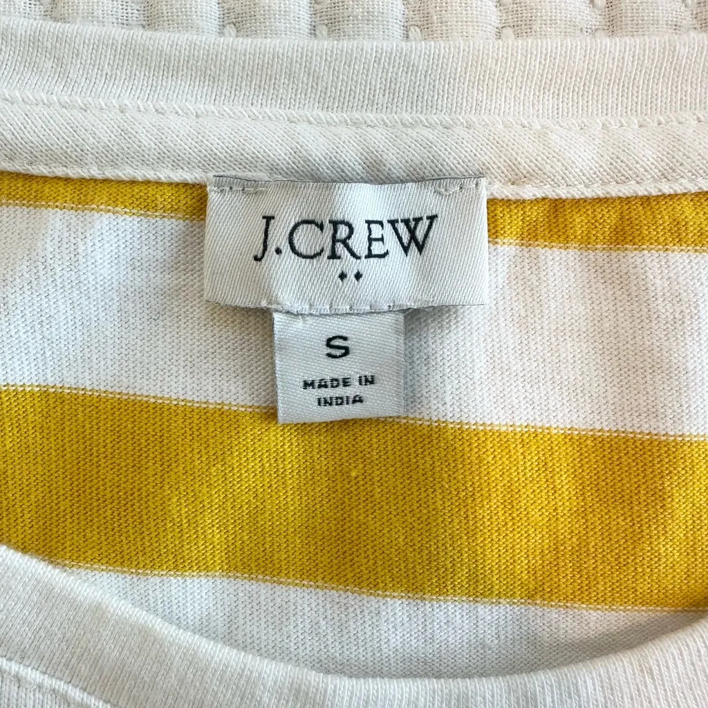 J. Crew Yellow White Striped Long Sleeve Tee Classic Fisherman with Gold Buttons - Image 7