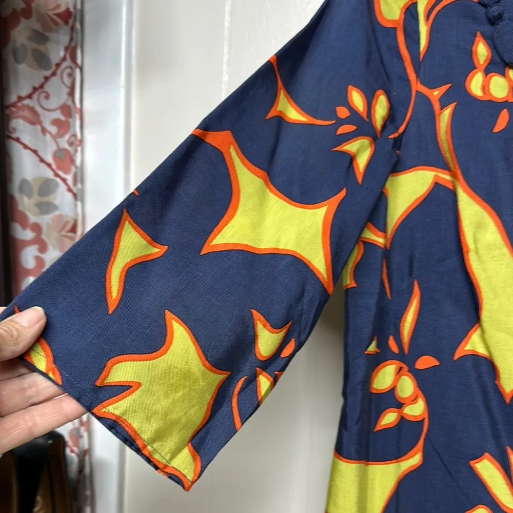 LOFT Blue and Yellow Sheath Dress 3/4 Sleeve Scoop Neck - Image 5