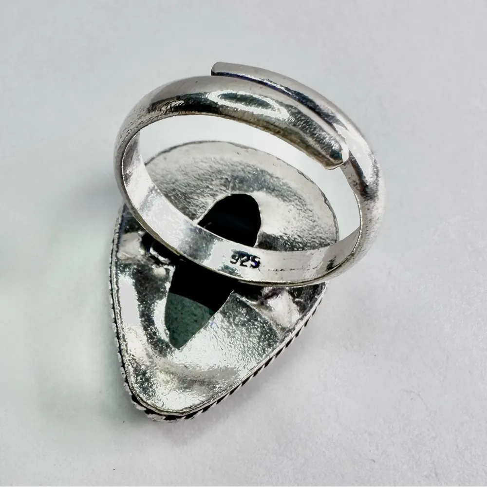 BANDED Black Onyx Genuine Stone 925 Sterling Silver Ring Size 8 - Image 4