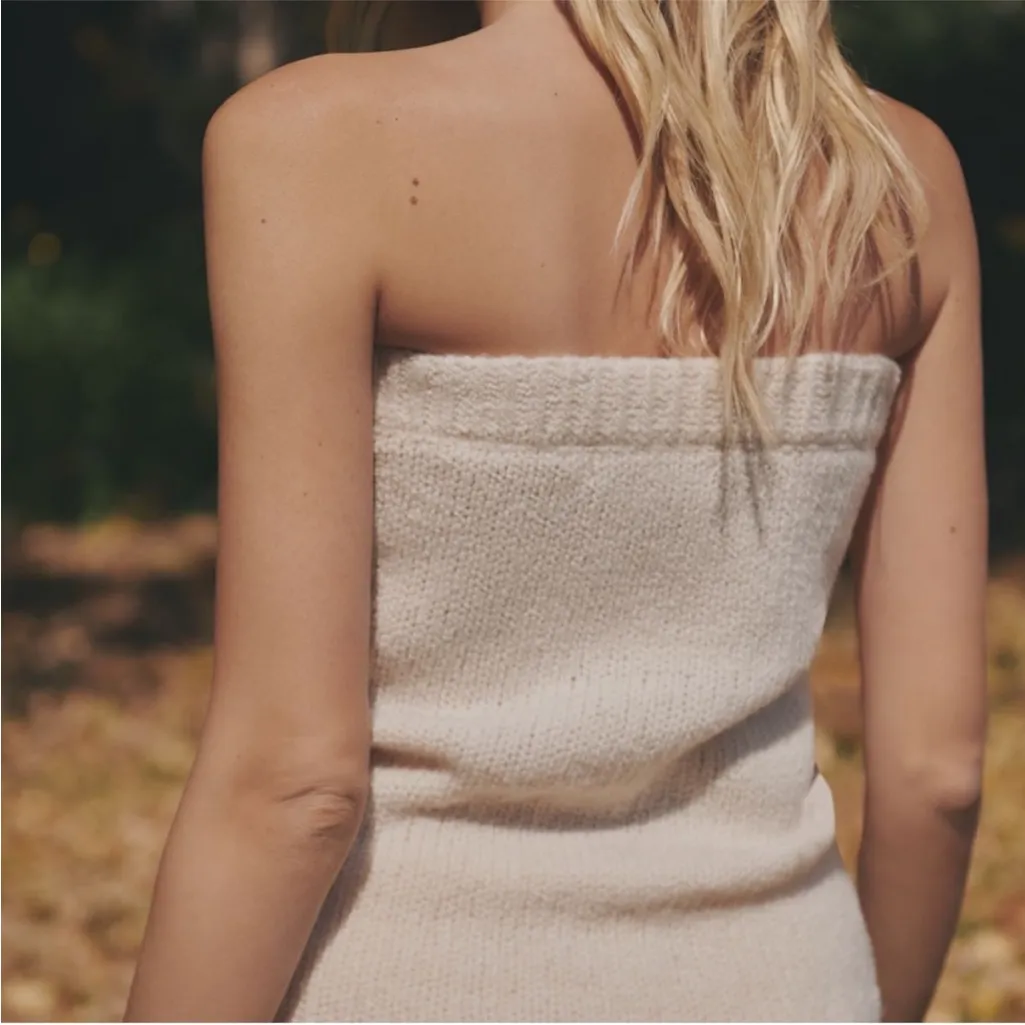 ANTHROPOLOGIE FLAT WHITE Wool Tube Top Sweater Ivory Size S NEW - Image 8