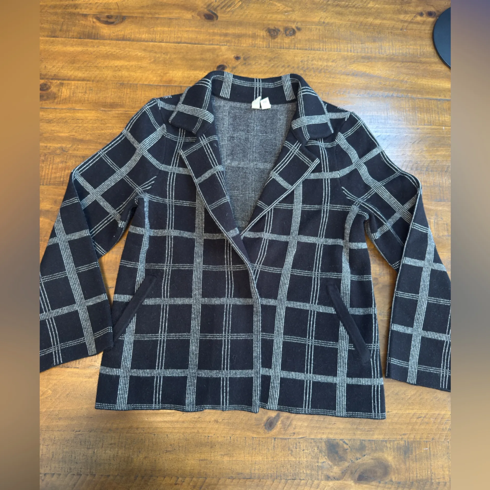 ANTHROPOLOGIE x MOTH Windowpant Plaid Sweater Blazer Black white nwot - Image 7