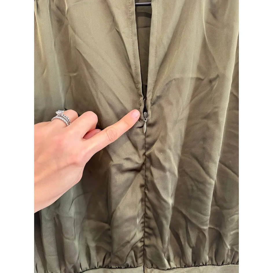 Lulus Olive Green Satin High Neck Sleeveless Maxi Dress With Slits Size L - Image 10