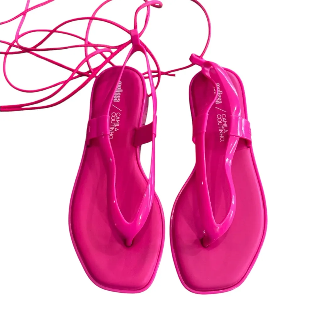 Melissa Unique Strap x Camila coutinho Hot Pink Lace-Up platform Sandals Size 6 - Image 7