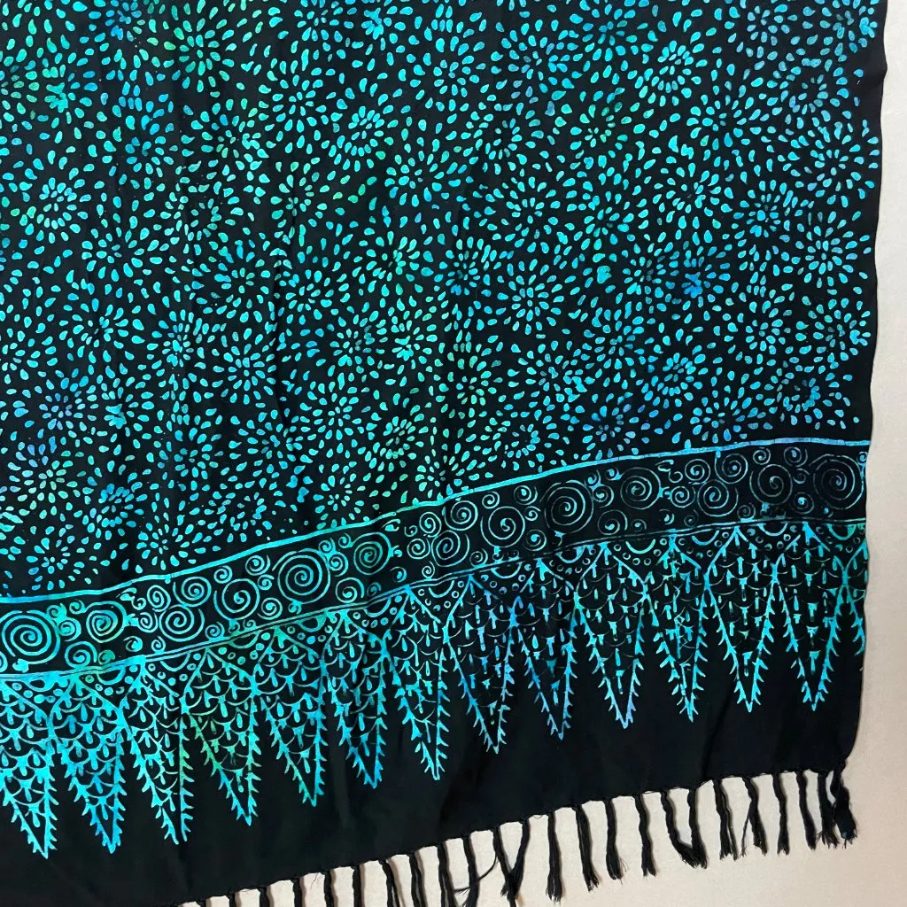 Sarong Batik Pattern Fringe Blue Black Colorful Skirt Dress Teardrop Dots Women‎ Size undefined - Image 9