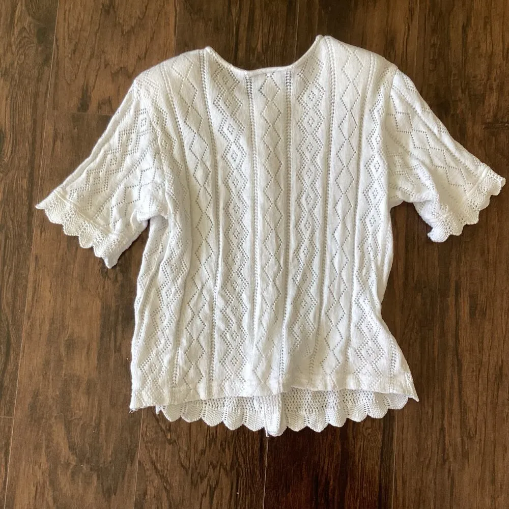 Vintage DWSF Pointelle Knit Top White Size M - Image 7
